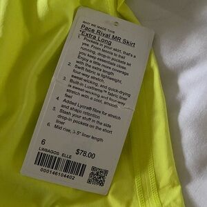 Lululemon Pace Rival MR tennis Skirt in Bright Yellow